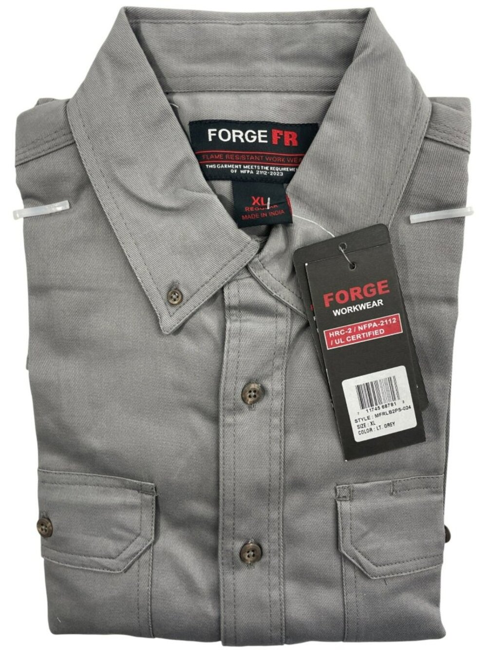 Forge Workwear FR Gray Long Sleeve Shirt HRC-2 NFPA-2112 UL Certified Sz XL